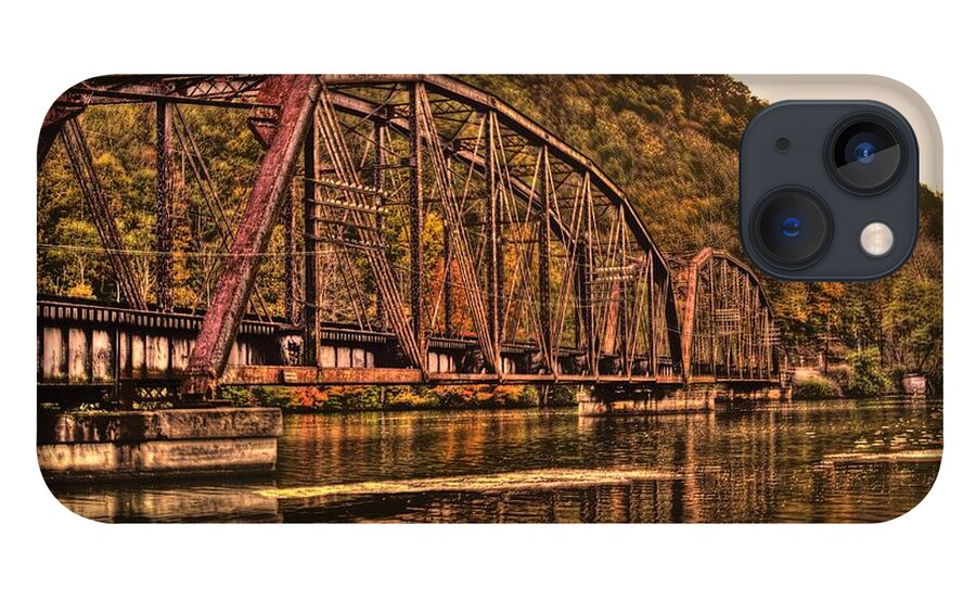 River iPhone 13 Case featuring the photograph Old Railroad Bridge with Sepia Tones by Jonny D
