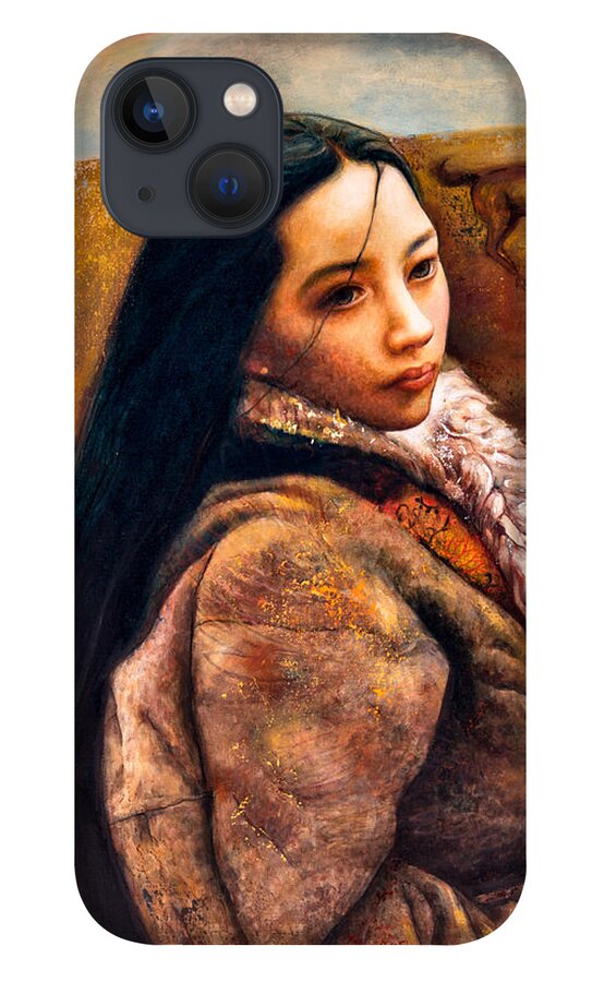 Girl iPhone 13 Case featuring the painting On the High Plateau by Shijun Munns
