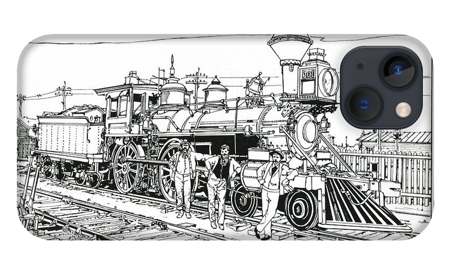 Trains iPhone 13 Case featuring the drawing On The Old Pennsy by Ira Shander