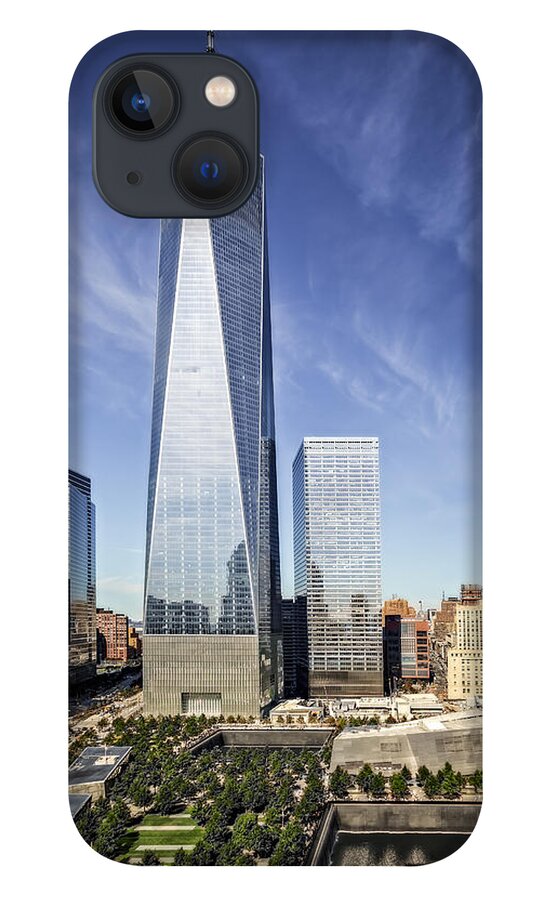 World Trade Center iPhone 13 Case featuring the photograph One World Trade Center Reflecting Pools by Susan Candelario