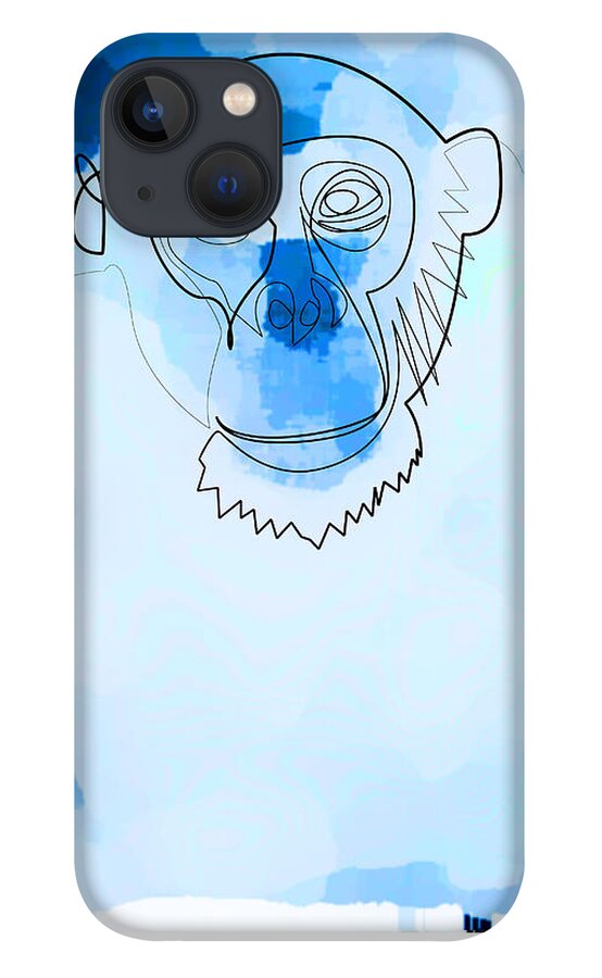 Monkey iPhone 13 Case featuring the digital art Online Blue Monkey by Quibe Sarl