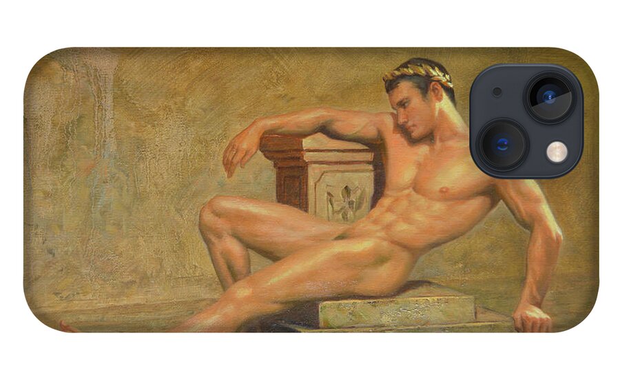 Original. Oil Painting iPhone 13 Case featuring the painting Original Classic Oil Painting Gay Man Body Art Male Nude -023 by Hongtao Huang