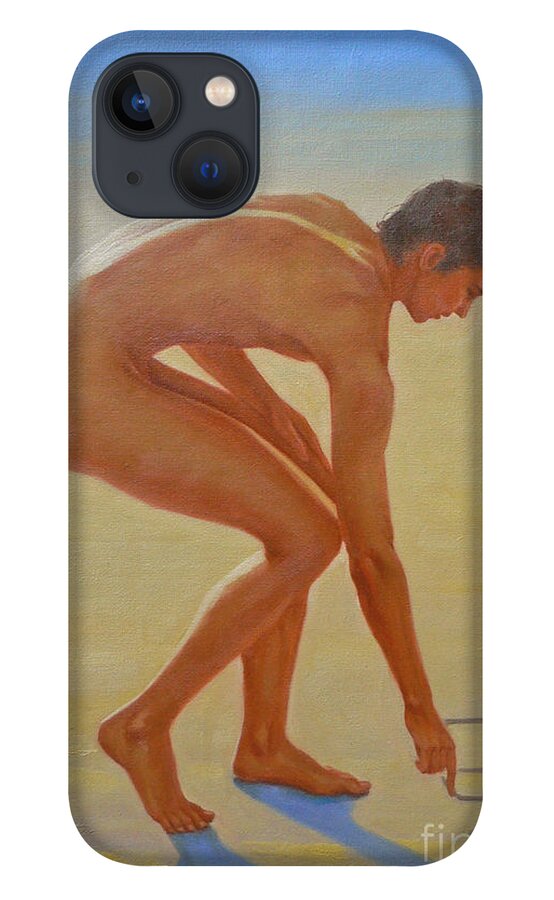 Original iPhone 13 Case featuring the painting Original Young Man Body Oil Painting Gay Art - Male Nude By The Sea-055 by Hongtao Huang