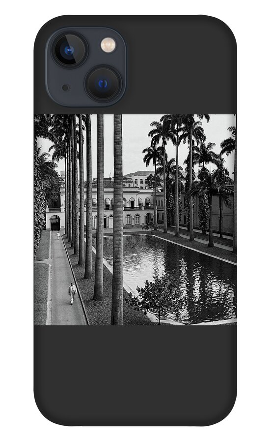 Palm Trees Bordering A Pool iPhone 13 Case