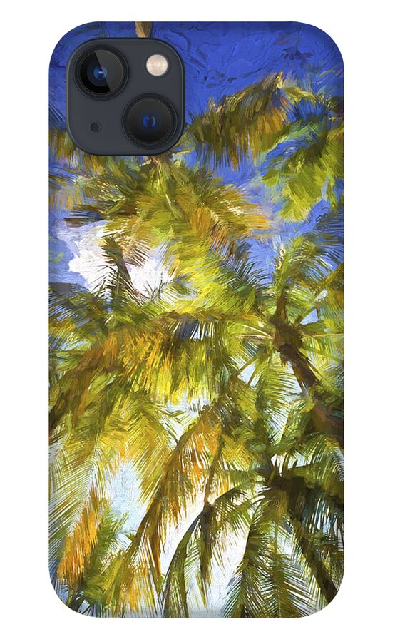 Abstract iPhone 13 Case featuring the painting Palm Trees of Aruba by David Letts
