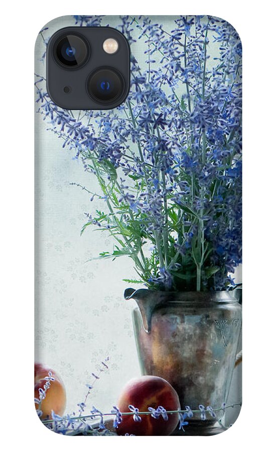 Still Life iPhone 13 Case featuring the photograph Peaches and Blues by Maggie Terlecki
