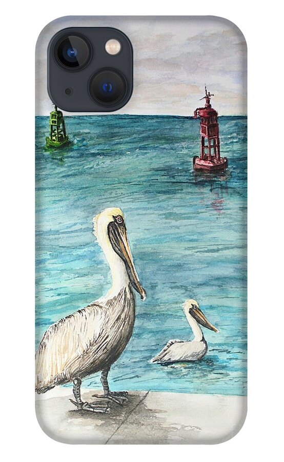 Ocean iPhone 13 Case featuring the painting Pelican by Janis Lee Colon