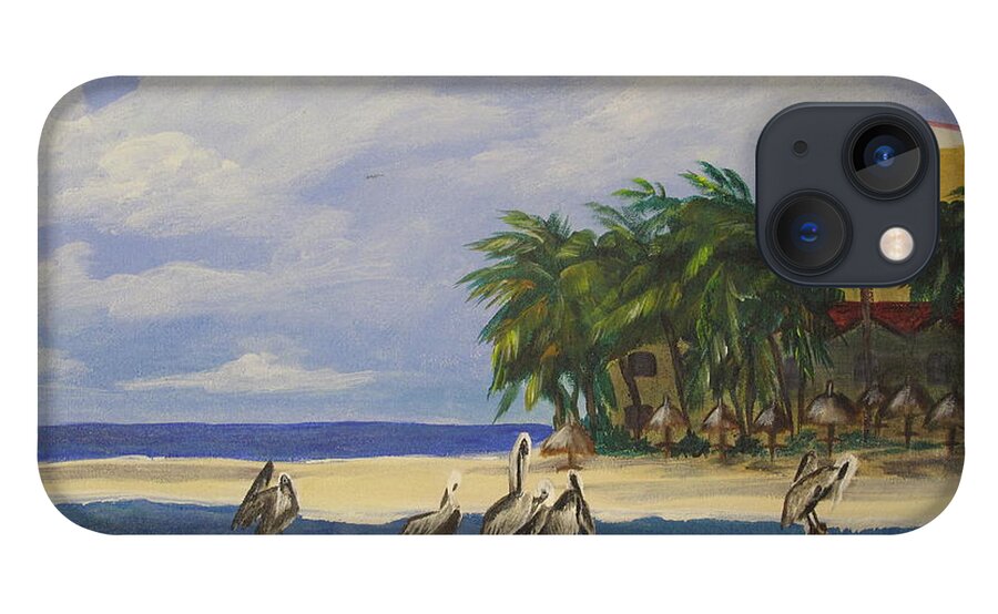 Seascape iPhone 13 Case featuring the painting Pelican Perch by Kathie Camara