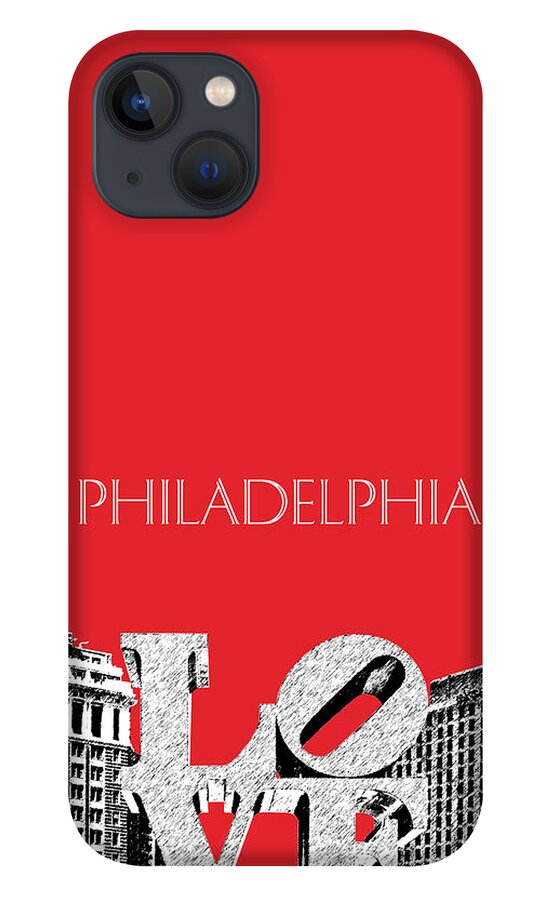 Architecture iPhone 13 Case featuring the digital art Philadelphia Skyline Love Park - Red by DB Artist