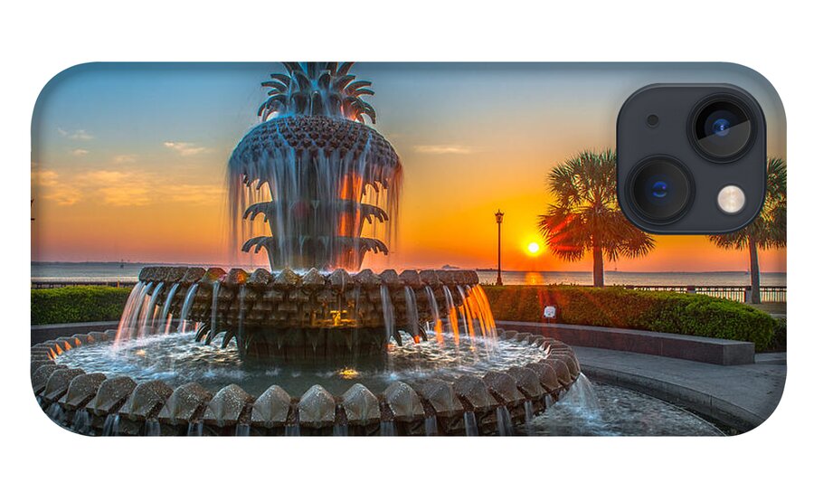 Pineapple Fountain iPhone 13 Case featuring the photograph Charleston Pineapple Sunrise by Dale Powell