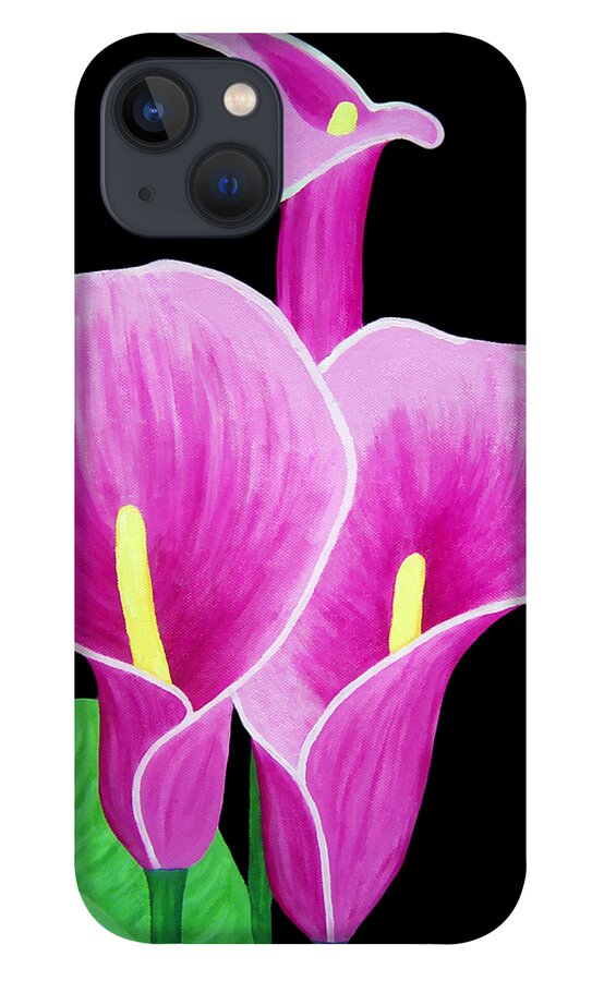 Pink iPhone 13 Case featuring the painting Pink Calla Lillies 2 by Angelina Tamez