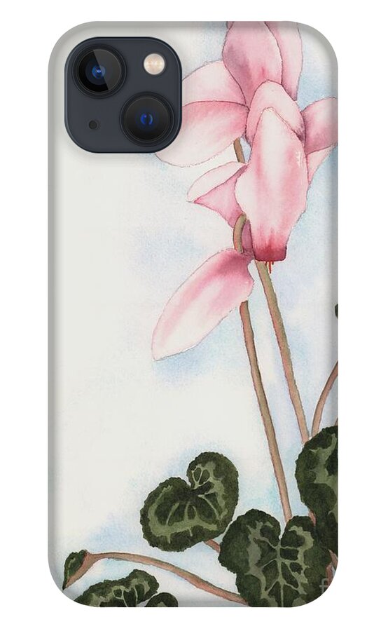 Cyclamen iPhone 13 Case featuring the painting Pink Cyclamen by Hilda Wagner