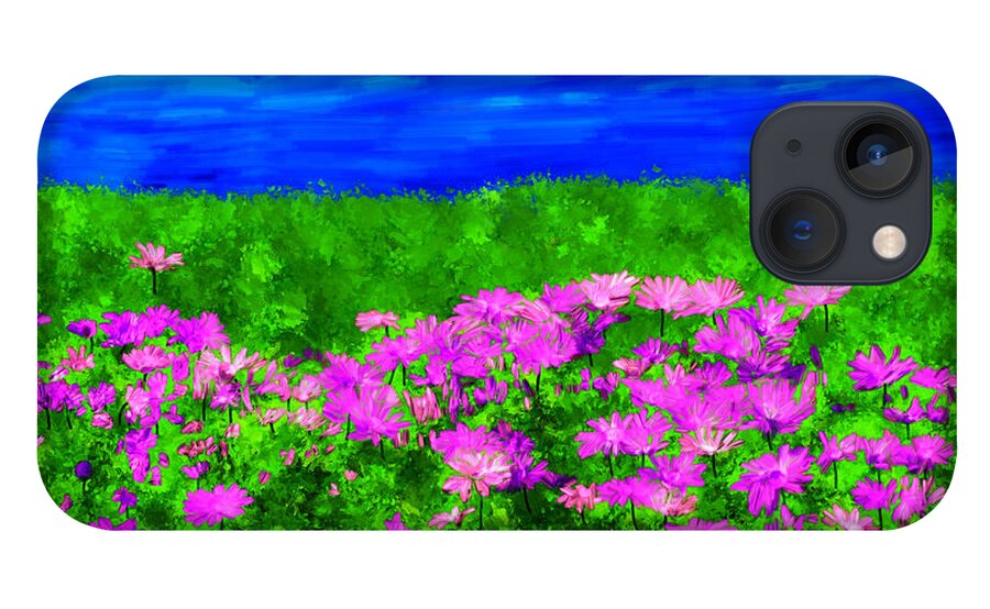 Flowers iPhone 13 Case featuring the painting Pink Field of Flowers by Bruce Nutting
