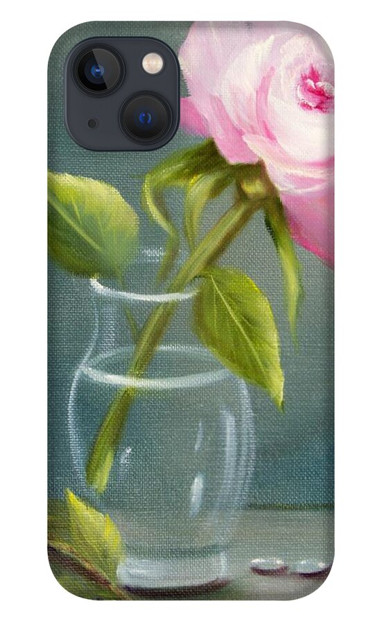 Rose iPhone 13 Case featuring the painting Pink Rose in Glass by Joni McPherson