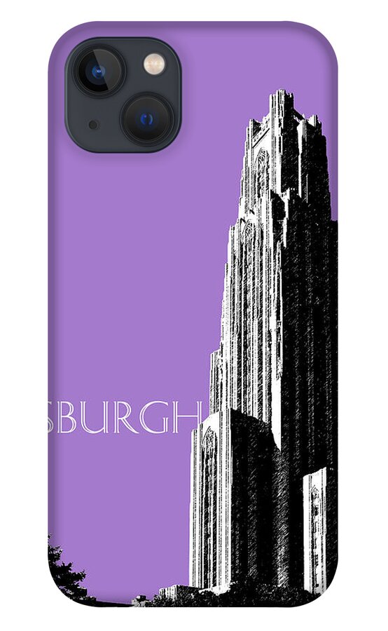 Architecture iPhone 13 Case featuring the digital art Pittsburgh Skyline Cathedral of Learning - Violet by DB Artist