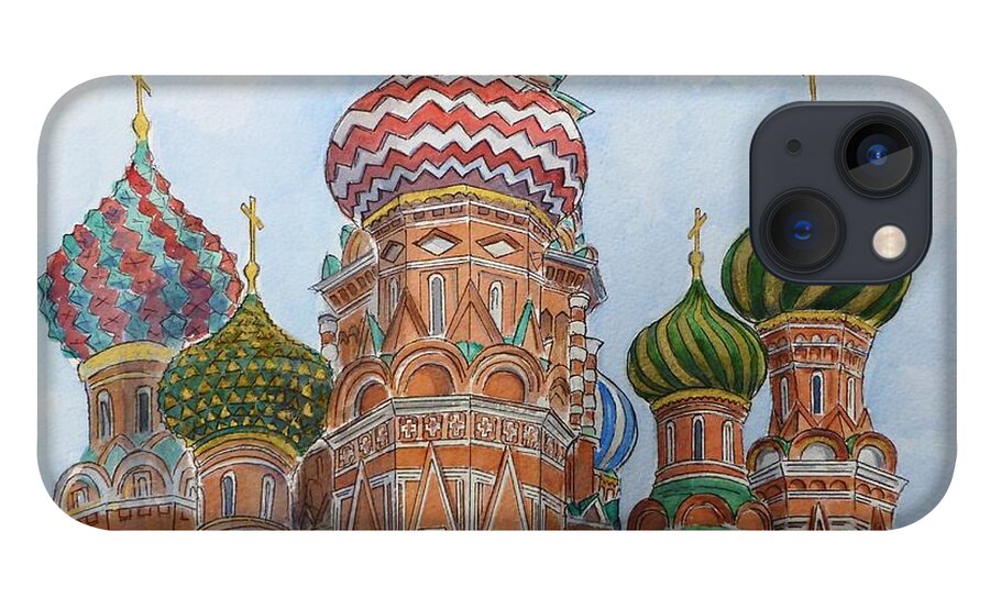 Architecture iPhone 13 Case featuring the painting Pokrovski Cathedral Saint Basil by Henrieta Maneva