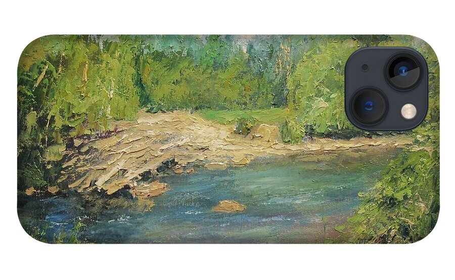 Sean Wu iPhone 13 Case featuring the painting Pond In The Wood by Sean Wu