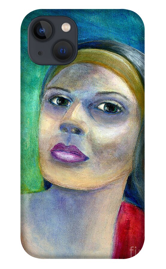 Portrait iPhone 13 Case featuring the painting Portrait Art Woman in Red by Lenora De Lude