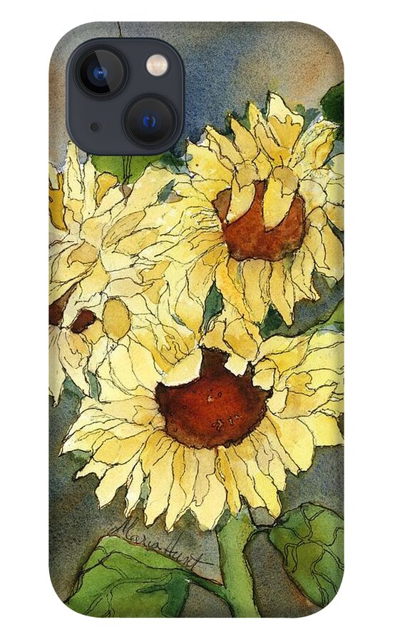 Sunflowers iPhone 13 Case featuring the painting Portrait of Sunflowers by Maria Hunt