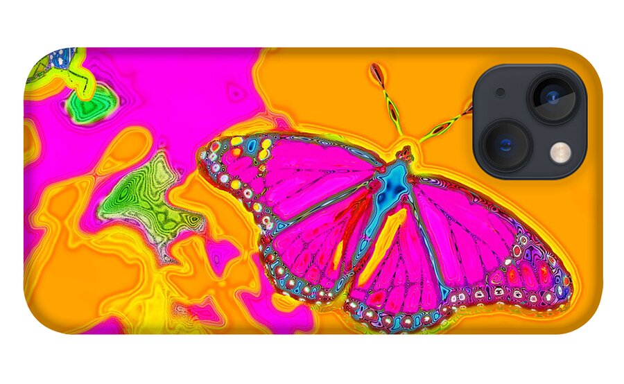 Pink iPhone 13 Case featuring the digital art Psychedelic Butterflies by Marianne Campolongo