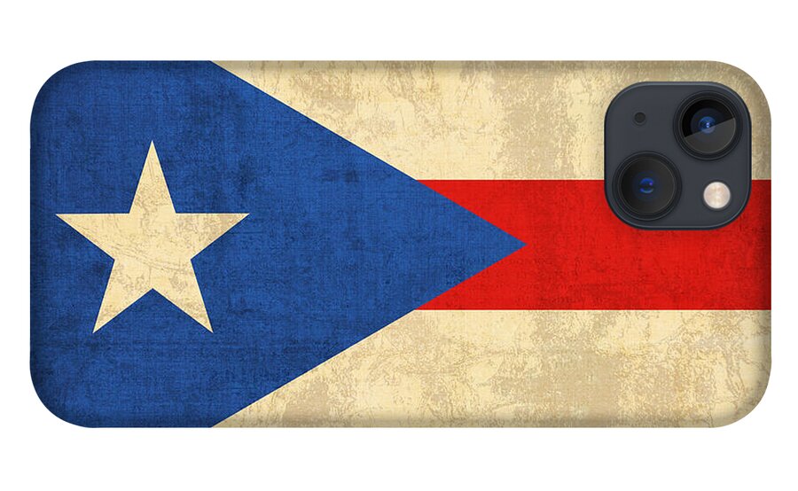 Puerto iPhone 13 Case featuring the mixed media Puerto Rico Flag Vintage Distressed Finish by Design Turnpike