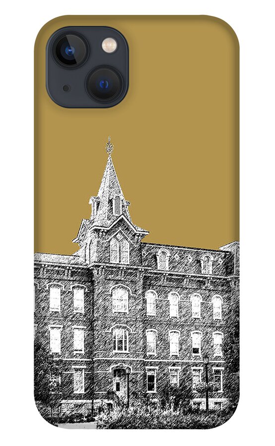University iPhone 13 Case featuring the digital art Purdue University - University Hall - Brass by DB Artist