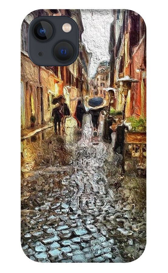 Rain iPhone 13 Case featuring the mixed media Rain in Rome today by Lauren Serene