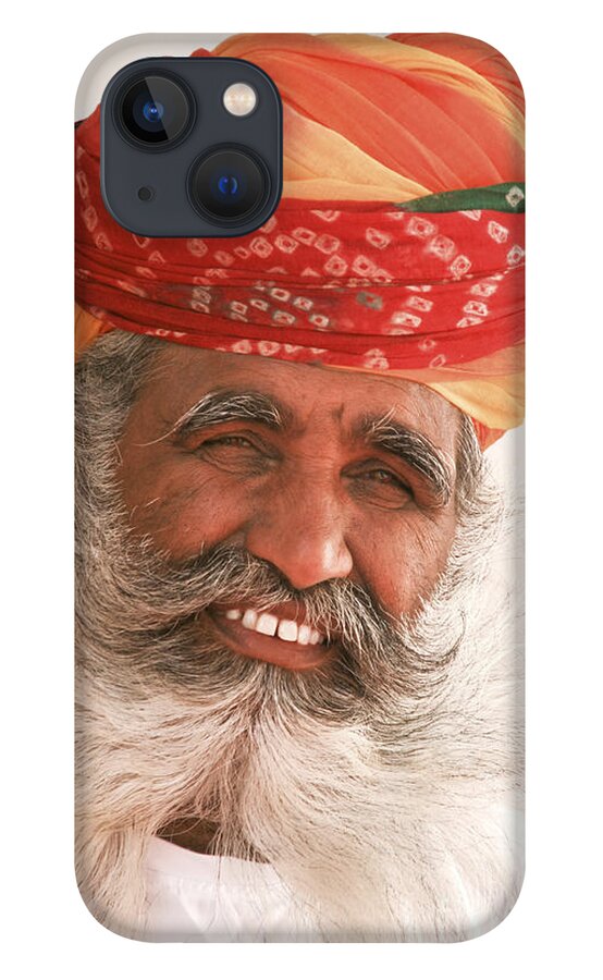 India iPhone 13 Case featuring the photograph Rajastan Indian Man With Long White Beard and Colorful Turban by Jo Ann Tomaselli
