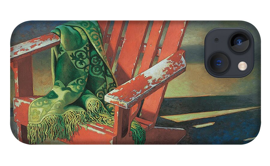 Red iPhone 13 Case featuring the painting Red Adirondack Chair by Mia Tavonatti