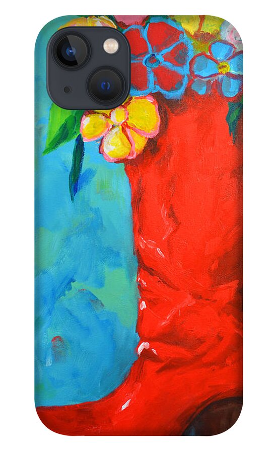 Art iPhone 13 Case featuring the painting Red Boot with Flowers by Patricia Awapara