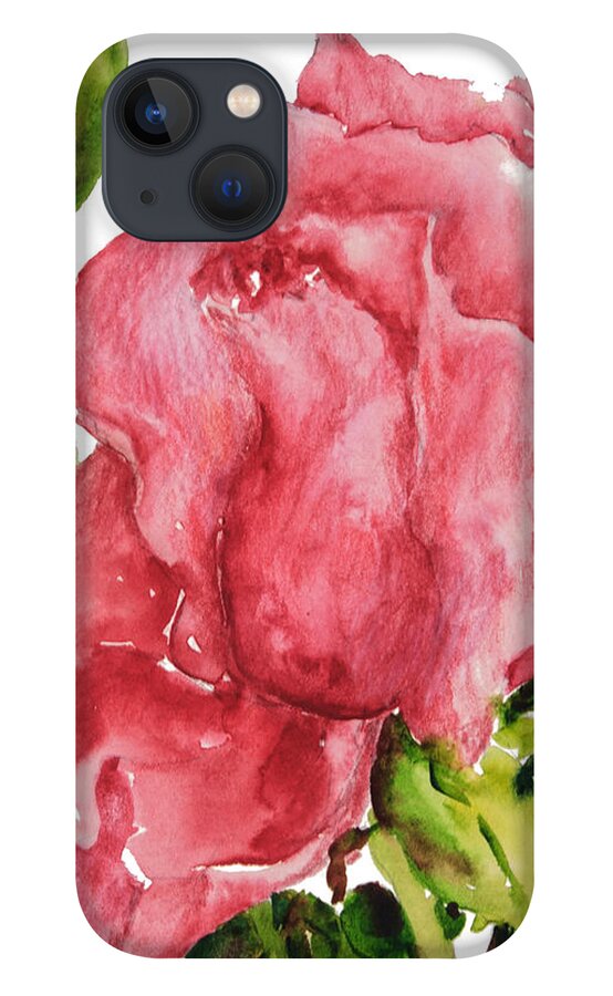 Red Rose Bud iPhone 13 Case featuring the painting Red Rose Bud by Sally Quillin