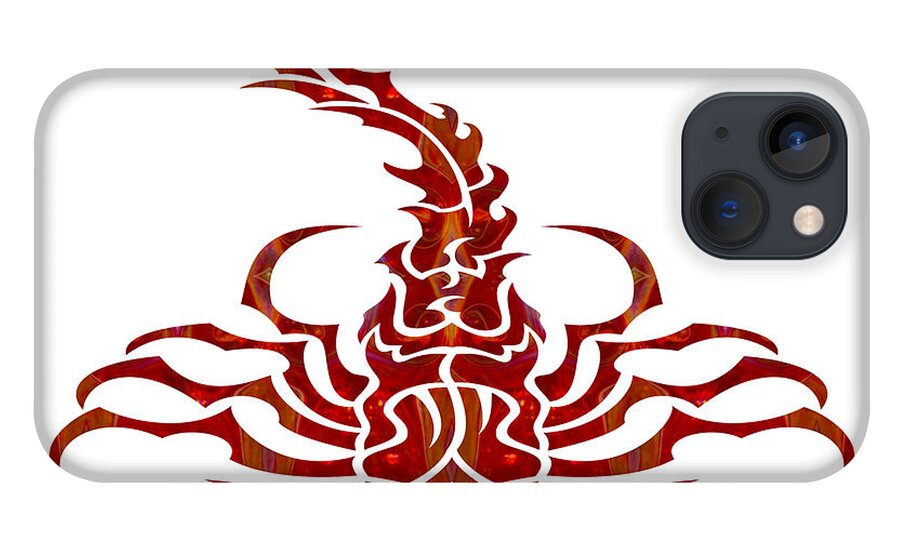 1x1 iPhone 13 Case featuring the digital art Red Scorpion Fantasy Designs Abstract Holiday Art by Omaste Witk by Omaste Witkowski