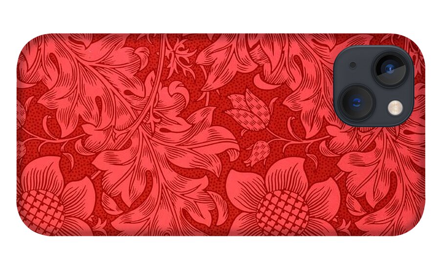 Red Sunflower iPhone 13 Case featuring the drawing Red Sunflower Wallpaper Design, 1879 by William Morris