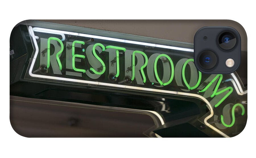 Sign iPhone 13 Case featuring the photograph Restrooms in Neon by Scott Campbell