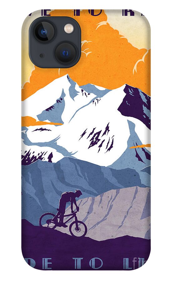 retro Cycling Poster iPhone 13 Case featuring the painting retro cycling poster Live to Ride Ride to Live by Sassan Filsoof