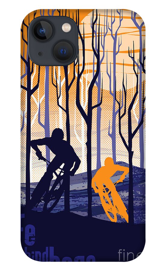 Mountain Bike Poster iPhone 13 Case featuring the painting Retro Mountain Bike Poster Life Behind Bars by Sassan Filsoof