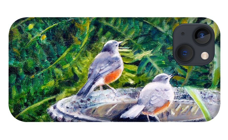 Robins Drinking iPhone 13 Case featuring the painting Robins Drinking by Marie-Claire Dole