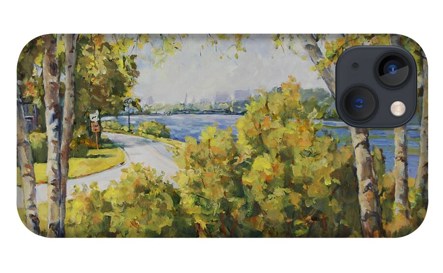 Rockford Il iPhone 13 Case featuring the painting Rock River Bike Path by Ingrid Dohm