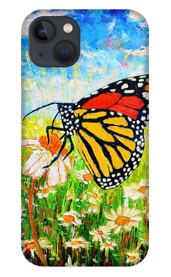 Butterfly iPhone 13 Case featuring the painting Royal Monarch Butterfly In Daisies by Ana Maria Edulescu