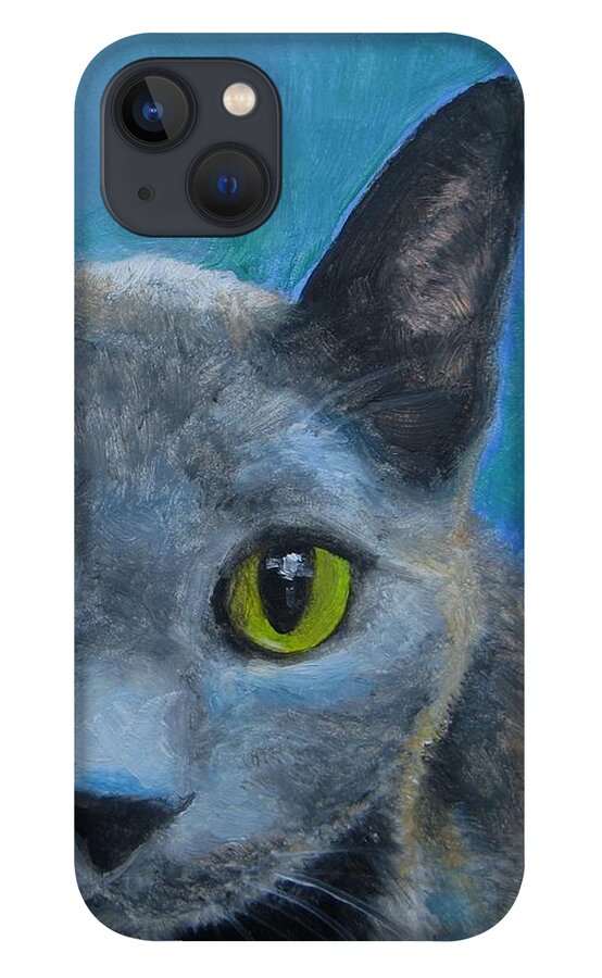 Noewi iPhone 13 Case featuring the painting Russian Blue by Jindra Noewi
