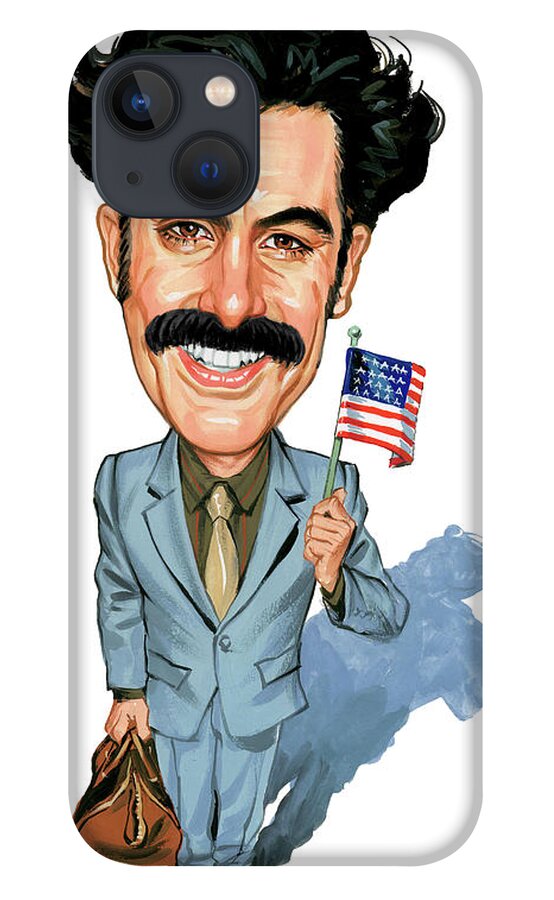 Borat Sagdiyev iPhone 13 Case featuring the painting Sacha Baron Cohen as Borat Sagdiyev by Art 