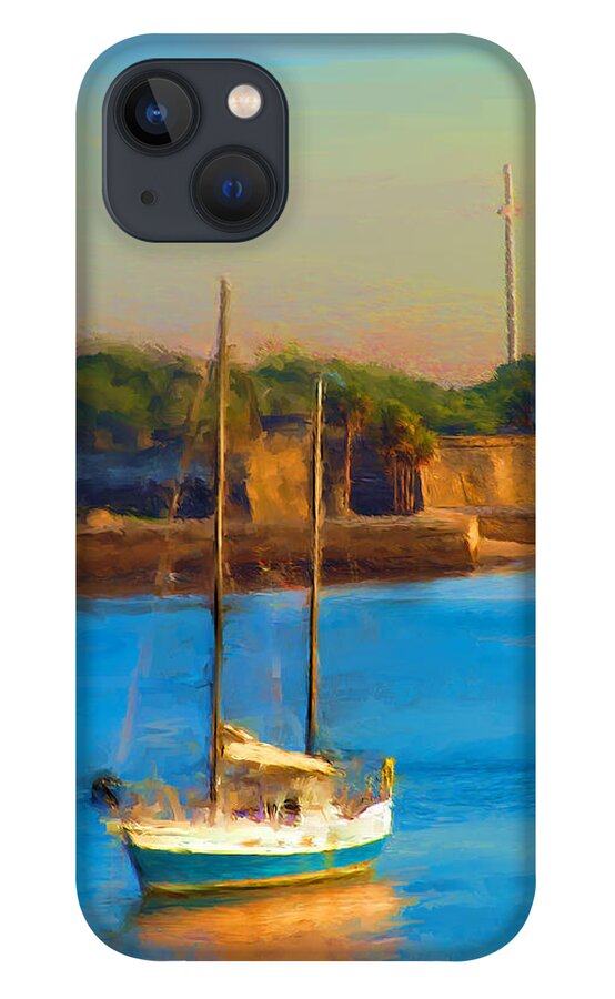 Sailboat iPhone 13 Case featuring the painting DA147 Sailboat by Daniel Adams by Daniel Adams