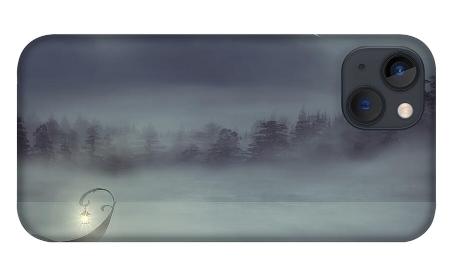 Boat In The Fog iPhone 13 Case featuring the digital art Sailing Odyssey by Lourry Legarde