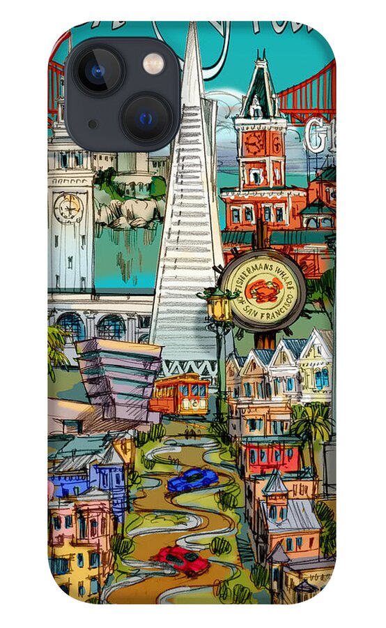 San Francisco iPhone 13 Case featuring the painting San Francisco illustration by Maria Rabinky