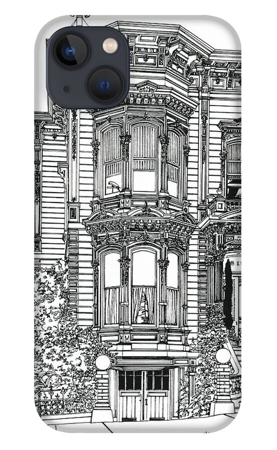 Eddy Street Victorians iPhone 13 Case featuring the drawing San Francisco Victorian  by Ira Shander