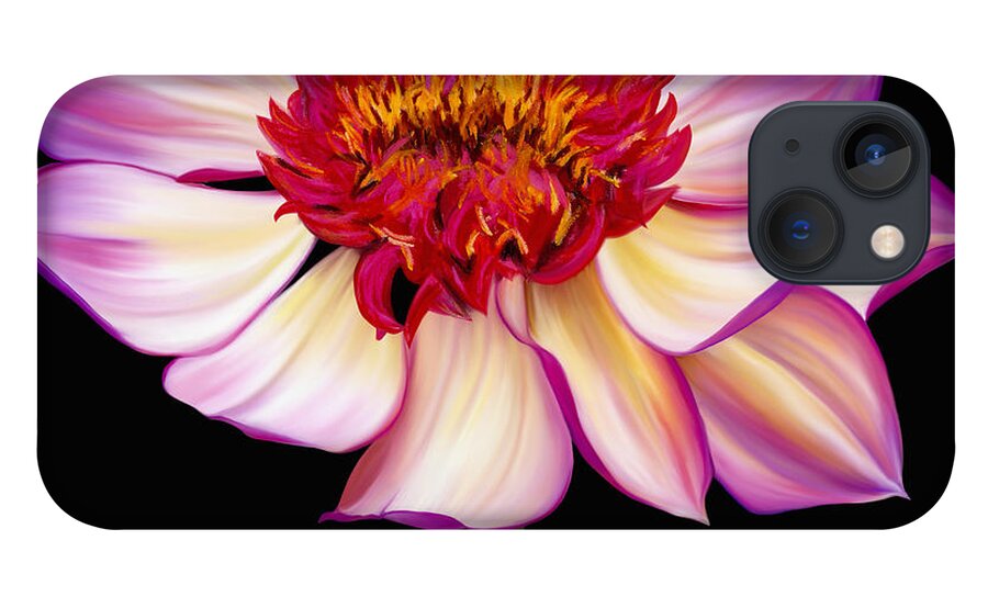 Dahlia iPhone 13 Case featuring the painting Satin Flames by Laura Bell