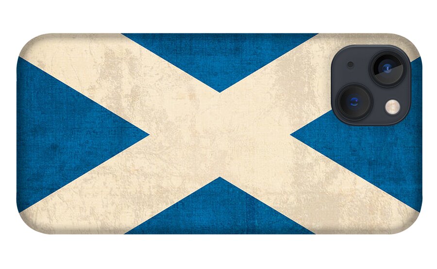 Scotland Flag Vintage Distressed Finish iPhone 13 Case featuring the mixed media Scotland Flag Vintage Distressed Finish by Design Turnpike