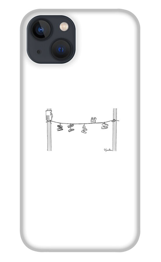 Several Pairs Of Shoes Dangle Over An Electrical iPhone 13 Case
