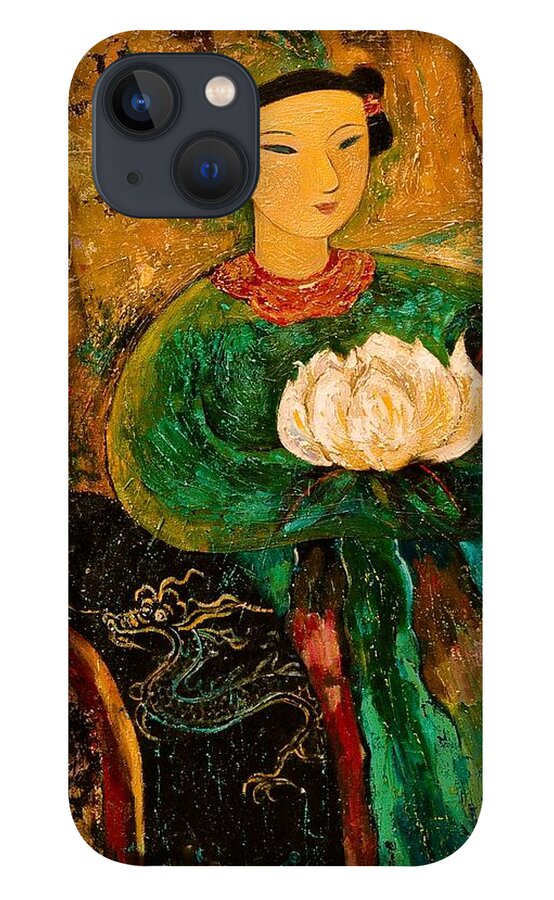 Portrait iPhone 13 Case featuring the painting Silent Lotus by Shijun Munns