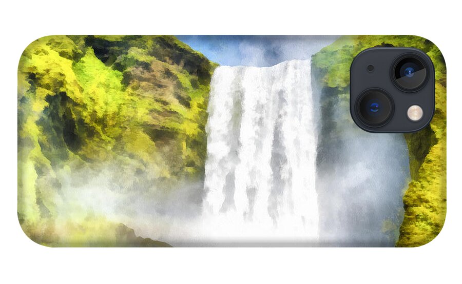 Iceland iPhone 13 Case featuring the painting Skogafoss waterfall Iceland painting aquarell watercolor by Matthias Hauser